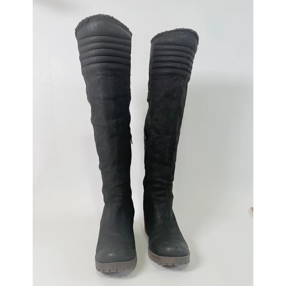 Lucky Brand Shoes Women's 7.5 Narlee Over Knee Lug Block Heel Boot Black